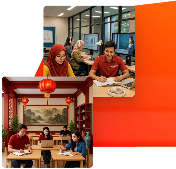 Students studying in modern facilities